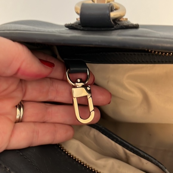 Cole Haan slate blue/grey Womens Shoulder Purse Crossbody Strap Gold Details - Picture 12 of 15